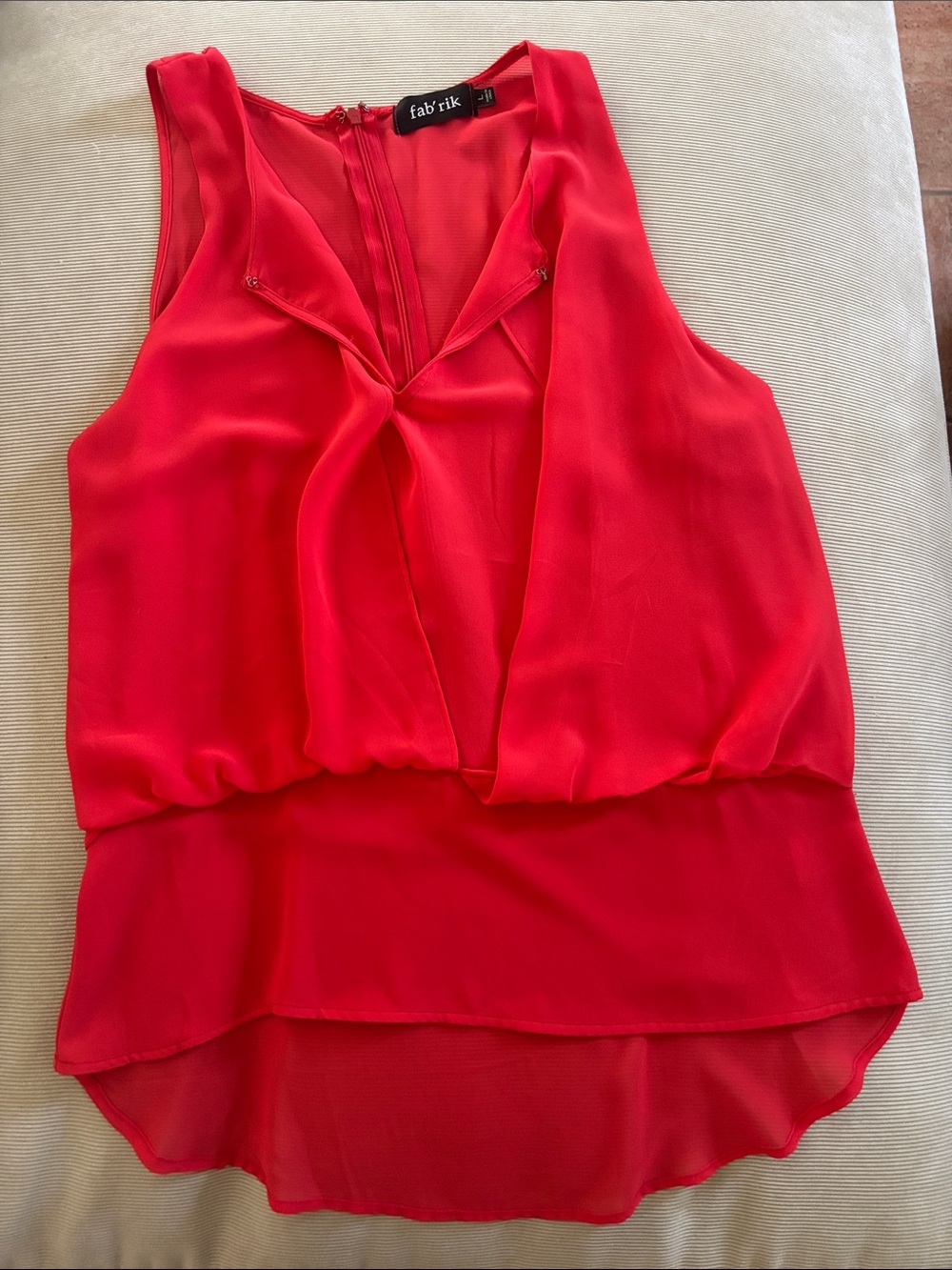 fab'rik Coral-Red Sleeveless V-Neck Layered Camisole